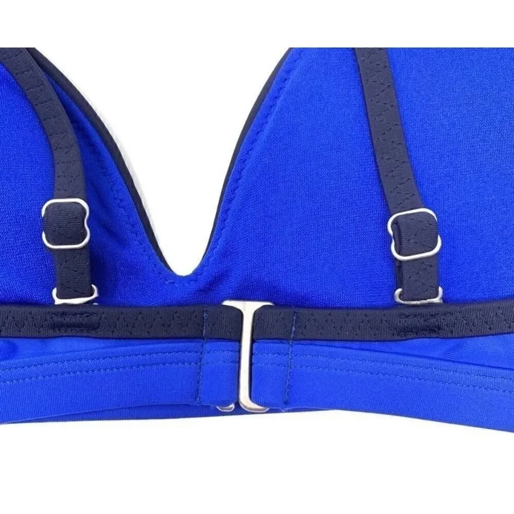 Athleta Bikini Top Blue Black Adjustable Straps Back Clasp Swim XS Sporty - Picture 3 of 5